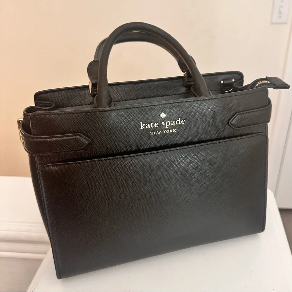 Kate Spade‎ Staci Saffiano Satchel Purse Black, Medium Size Crossbody